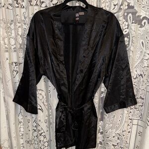 Luxurious Black Satin Kimono Robe